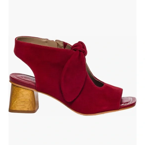 Bernardo Lizzie Red Suede wooden block Heeled 6.5 bow detail zipper peep Sandals - Picture 12 of 12